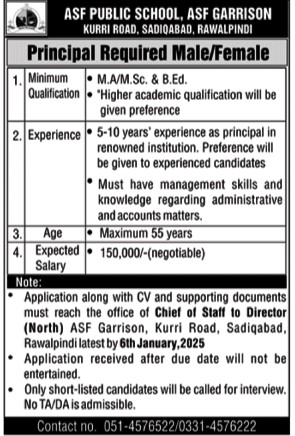Latest ASF Public School jobs Rawalpindi 2025