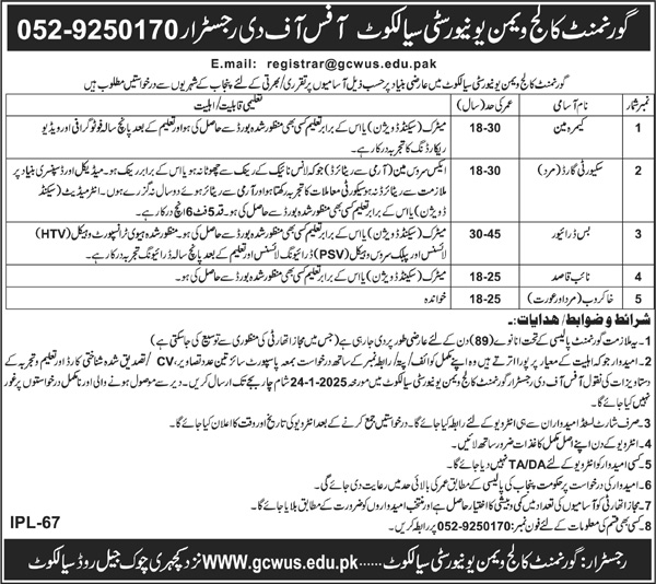 New Government College Women University Sialkot Jobs 2025