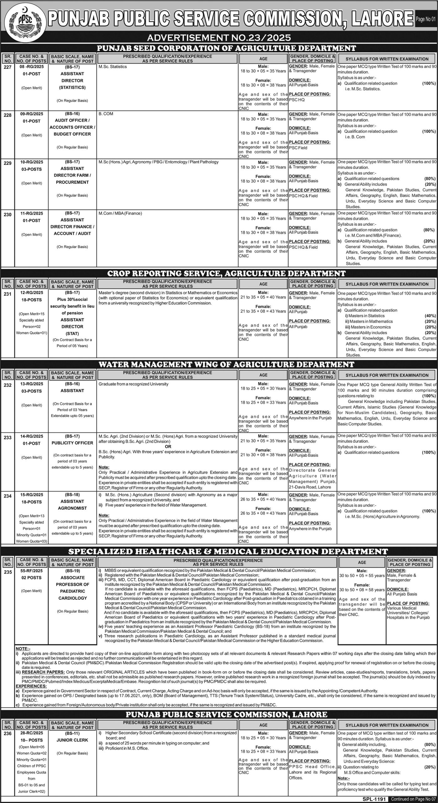 PPSC Lahore Jobs 2025 Punjab Public Service Commission 