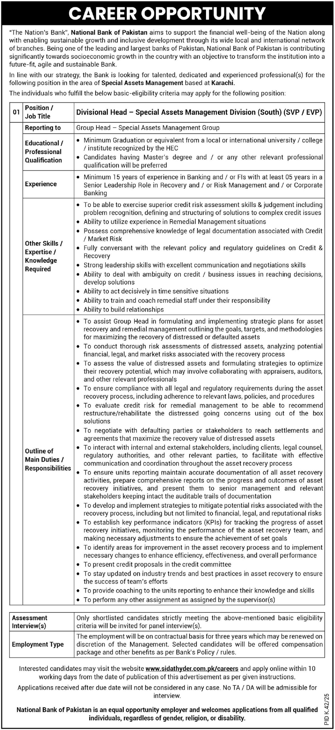 Latest National Bank of Pakistan NBP Job 2025 in Karachi