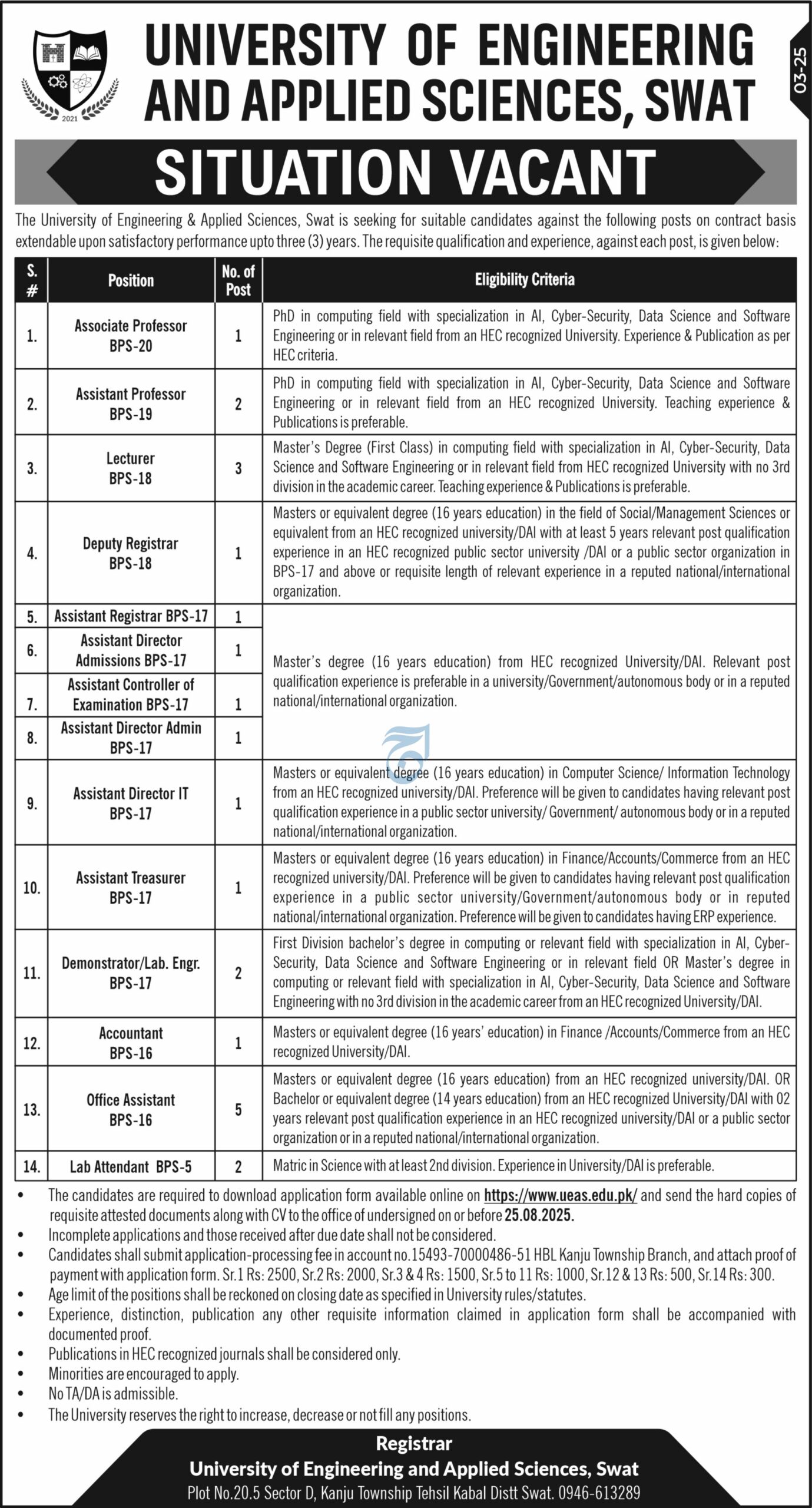 Latest University of Engineering & Applied Sciences Jobs 2025