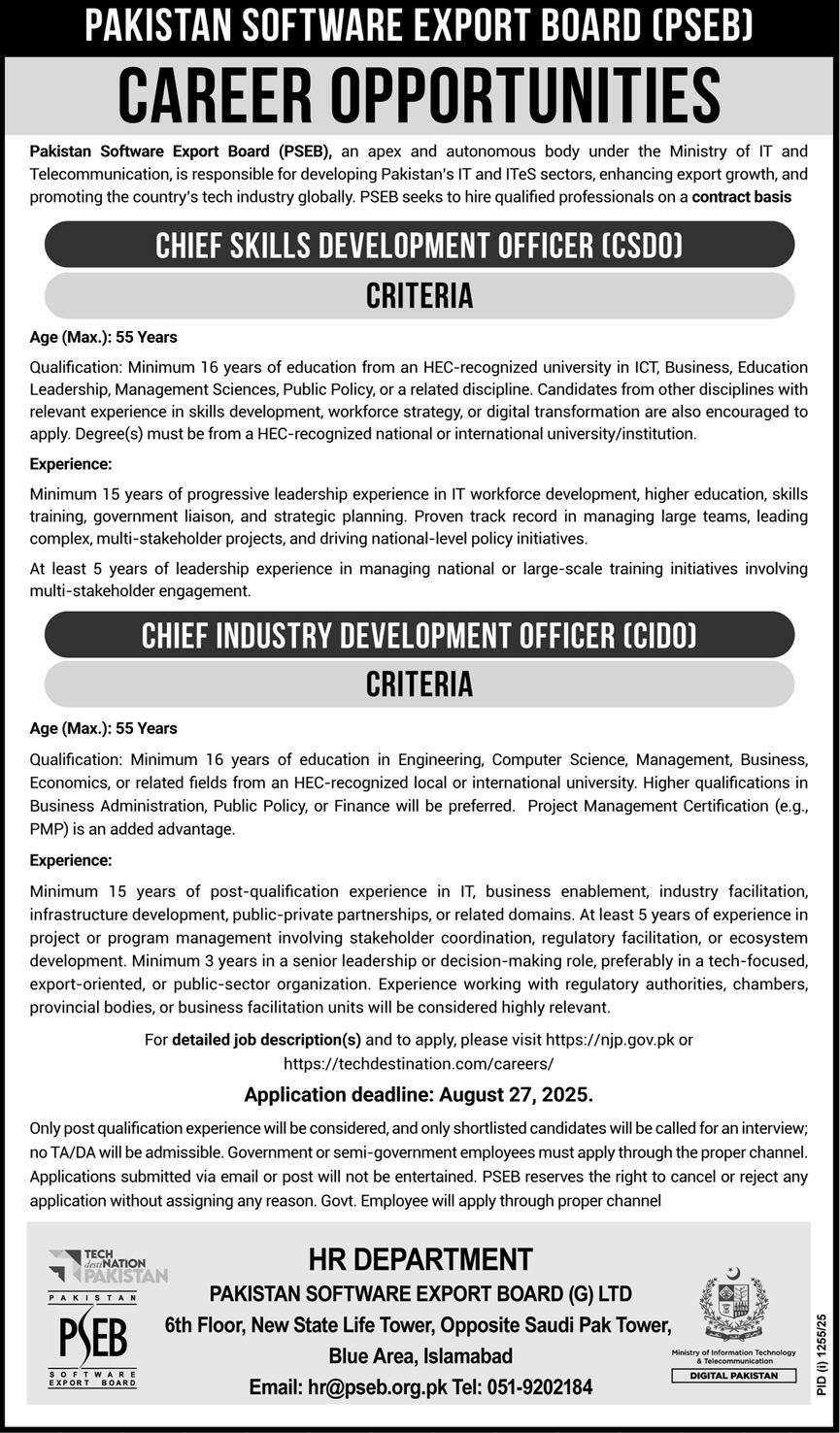 Pakistan Software Export Board PSEB Islamabad Jobs 2025