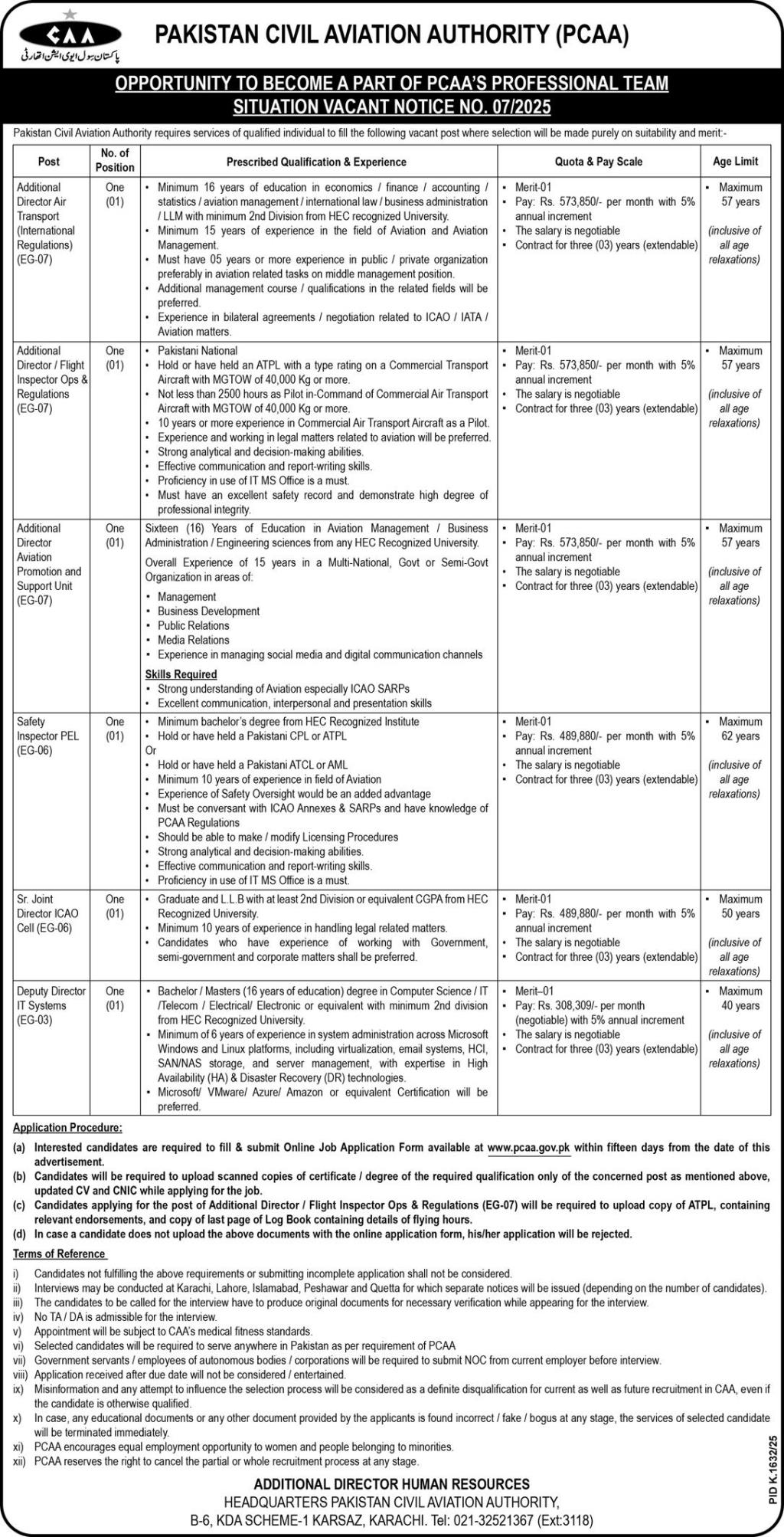 PCAA Jobs 2025 Karachi - Pakistan Civil Aviation Authority Apply Now
